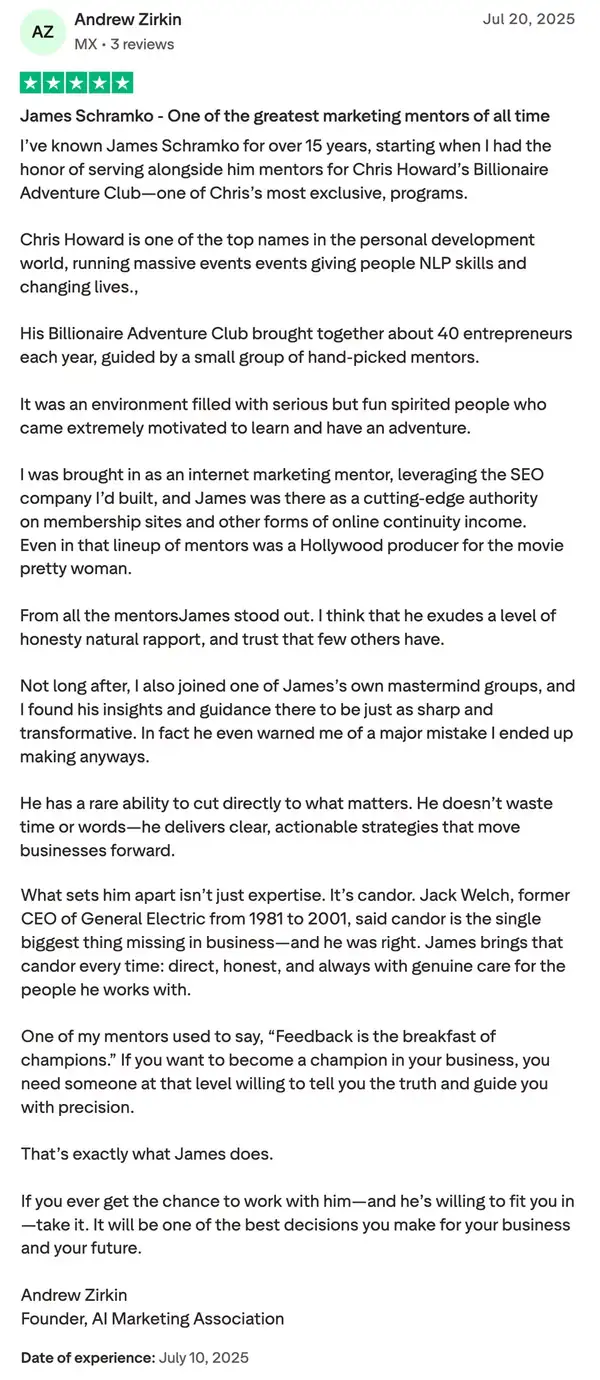 Trustpilot review by Andrew Zirkin