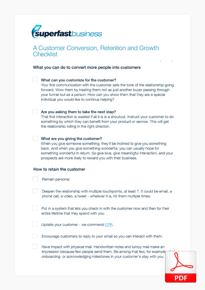 A Thumbnail of  Get A Customer Conversion, Retention and Growth Checklist (and PDF Transcription)