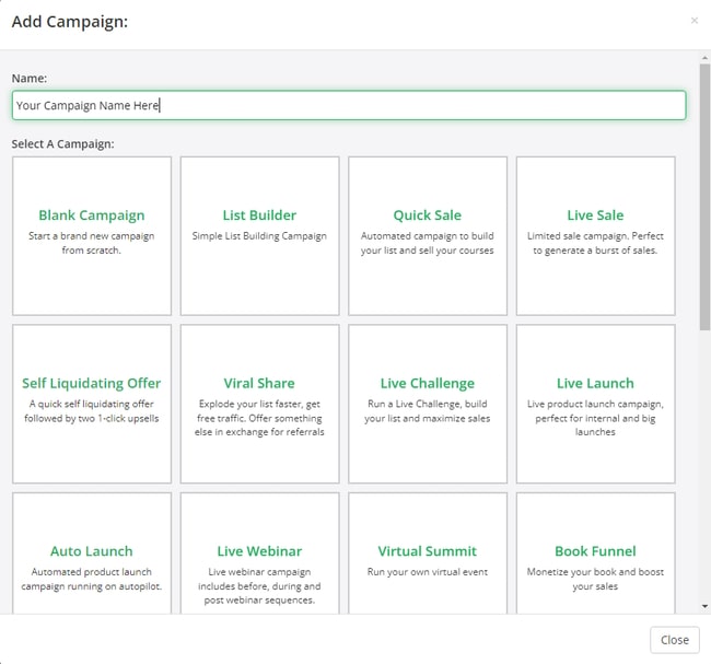 One-click install campaigns to choose from