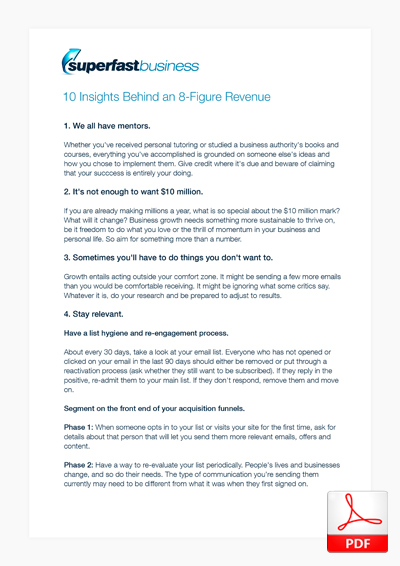 A thumbnail of 10 insights behind an 8 figure revenue PDF